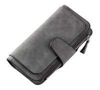 ROSEEONNE monederos Cartera Grande Compatible with Mujer con Bolsillo con Cremallera, Tarjetero Delgado, Monedero de Viaje gestión de Efectivo, Carteras de Cuero Mujer, 3 Pliegues Cartera(Grey)