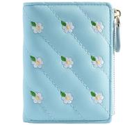 ROSEEONNE monederos Cartera pequeña de Cuero Plegable Compatible with Mujer, con Ranuras Compatible with Tarjetas, Cremallera, Billetera Bordada a la Moda Cartera(BLU)