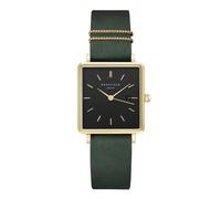 Rosefield Reloj Mujer The Boxy de Oro: Caja de Reloj Cuadrada de 26 * 28 mm con Esfera Negra y Correa Bosque Verde - QBFGG-Q031