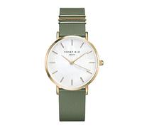 Rosefield Reloj Mujer The West Village de Oro : Caja de Reloj Redonda de 33 mm con Esfera Blanca y Correa Bosque Verde - WFGG-W85