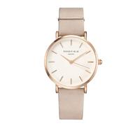 Rosefield Reloj Mujer The West Village de Oro Rosa: Caja de Reloj Redonda de 33 mm con Esfera de Reloj Blanca y Correa Rosa Suave - WSPR-W73