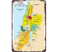 Rosefinch Stone Mapa de las Doce Tribus de Israel Vintage Mapas Póster Mapas Antiguos para Sala de Estar Dormitorio Oficina Decoración de Pared 20.3 x 30.5 cm