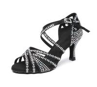Rosefinch Zapatos de Baile Latino con Diamantes de imitación para Mujer,Moderno Pole Dance Baile de salón Zapatos de Boda Zapatos de latín para niñas Señoras Negro 7cm Tacón 40EU