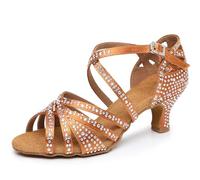 Rosefinch Zapatos de Baile Latino con Diamantes de imitación para Mujer,Moderno Pole Dance Baile de salón Zapatos de Boda Zapatos de latín para niñas Señoras Marrón 5cm Tacón 40EU