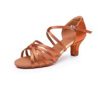 Rosefinch Zapatos de Baile Latino para Mujer Bailes de salón Bailes de Fiesta Bailes de práctica Zapatos de Rendimiento Adecuado para latín, Salsa, Tango, Rumba, Cha Cha 5cm Tacco,Marrón 38EU