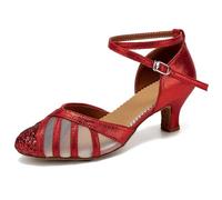 Rosefinch Zapatos de Baile Latino para Mujer Malla de Lentejuelas Zapatos de Baile de práctica de Salsa Tango Rojo 5cm Tacón 40EU