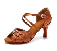 Rosefinch Zapatos de Baile Latino para Mujer Modernos para Bailar Salsa,Tango,Latino para Niñas y Mujeres,Marrón 7cm Tacón 38 EU