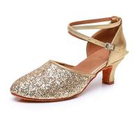 Rosefinch Zapatos de Baile Latino para Mujer Salsa Bachata Salón de Baile Zapatos de Baile de Rendimiento Profesional Oro 5cm Tacón 38EU