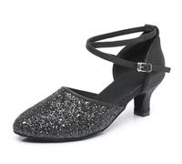 Rosefinch Zapatos de Baile Latino para Mujer Salsa Bachata Salón de Baile Zapatos de Baile de Rendimiento Profesional Negro 5cm Tacón 38EU