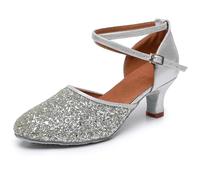 Rosefinch Zapatos de Baile Latino para Mujer Salsa Bachata Salón de Baile Zapatos de Baile de Rendimiento Profesional Plata 5cm Tacón 42EU