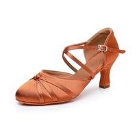 Rosefinch Zapatos de Baile Latino para Mujer, Zapatos de Baile Social para Salsa Tango Waltz, Zapatos de Baile para Damas Marrón 7cm de tacón 37EU