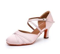 Rosefinch Zapatos de Baile Latino para Mujer, Zapatos de Baile Social para Salsa Tango Waltz, Zapatos de Baile para Damas Rosa 7cm de tacón 38EU