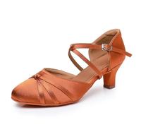 Rosefinch Zapatos de Baile Latino para Mujer, Zapatos de Baile Social para Salsa Tango Waltz, Zapatos de Baile para Damas Marrón 5cm de tacón 35EU
