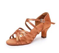 Rosefinch Zapatos de Baile Latino para Mujeres Bailes de salón Fiesta Bailes de Salsa Práctica Zapatos Marrón 5cm 38EU