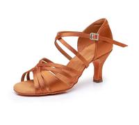 Rosefinch Zapatos de Baile Latino para Mujeres clásicos Zapatos de Baile de salón Zapatos de Baile de práctica Profesional Tacón de 7cm, Marrón 43EU