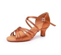 Rosefinch Zapatos de Baile Latino para Mujeres clásicos Zapatos de Baile de salón Zapatos de Baile de práctica Profesional Tacón de 5cm, Marrón 39EU