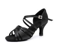 Rosefinch Zapatos de Baile Latino para Mujeres clásicos Zapatos de Baile de salón Zapatos de Baile de práctica Profesional Tacón de 7cm, Negro 43EU