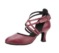 Rosefinch Zapatos de Baile Latinos Femeninos, Cruces de Cuero con Zapatos de salón de Baile Antideslizantes y Cerrados, Salsa Tango espectáculo Fiesta de Bodas 5cm Tacón Alto, Rojo 38EU