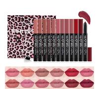 RoseFlower 12 piezas Set de pintalabios Kit de brillos de labios | Labial de Textura Suave |perfilador de labios con sacapuntas, Rosa Nude/Color Coral Naranja/Color Coffee Mocha...#127