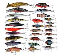 RoseFlower 28 PCS Kit de señuelos de Pesca, ABS plástico Duro Cebo Conjunto con 3D Bionic Ojos y Bola Interior, Varios tamaños Minnow y vibración - Pesca Gear Set, Lure Tackle Box