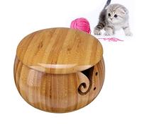 RoseFlower 5.12 Cuenco de Hilo de Madera con Tapa para Tejer y Hacer Ganchillo - Echo a Mano Soporte de Lana Organizador de Cuenco de Almacenamiento de Lana con Agujeros tallados y taladros