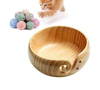 RoseFlower 5.51 Cuenco de Hilo de Madera para Tejer y Hacer Ganchillo - Echo a Mano Soporte de Lana Organizador de Cuenco de Almacenamiento de Lana con Agujeros tallados y taladros