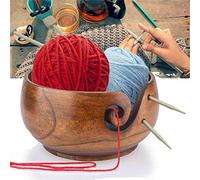 RoseFlower 6.3 Cuenco de Hilo de Madera para Tejer y Hacer Ganchillo - Echo a Mano Soporte de Lana Organizador de Cuenco de Almacenamiento de Lana con Agujeros tallados y taladros