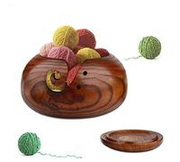 RoseFlower 6.3 Cuenco de Hilo de Madera para Tejer y Hacer Ganchillo - Echo a Mano Soporte de Lana Organizador de Cuenco de Almacenamiento de Lana con Agujeros tallados y taladros