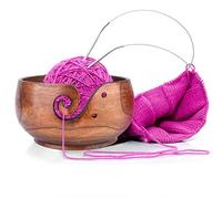 RoseFlower 7.9 Cuenco de Hilo de Madera para Tejer y Hacer Ganchillo - Echo a Mano Soporte de Lana Organizador de Cuenco de Almacenamiento de Lana con Agujeros tallados y taladros