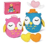 RoseFlower Crochet Kit Principiantes, kits fáciles de crochet con videotutoriales paso a paso, kit de animales de crochet para niños y adultos - paquete de 2 búho