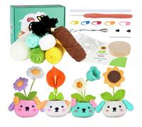 RoseFlower crochet kit principiantes, paquete de 4 plantas en maceta, kits de inicio de crochet con videotutoriales paso a paso, kit de animales de crochet para tejer a mano para adultos