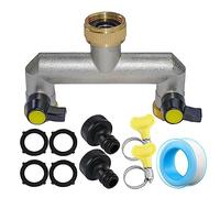 RoseFlower Divisor de Manguera de 2 Vías de Latón con Válvula Independientes, 3/4" Divisor de Manguera de Jardín - Bifurcador Grifo Jardin Distribuidor y Adaptador para jardinería, Riego doméstico