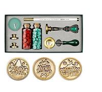 Roseflower Kit de Cera de Sellado, Retro Sello Lacre Kit, con 3 Sello, Velas de Té, Pluma para Colorear, Cuchara para Derretir, Perlas de Cera, para Invitaciones de Boda, Decorar Tarjeta, Sobre #3