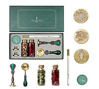 Roseflower Kit de Cera de Sellado, Retro Sello Lacre Kit, con 3 Sello, Velas de Té, Pluma para Colorear, Cuchara para Derretir, Perlas de Cera, para Invitaciones de Boda, Decorar Tarjeta, Sobre #10