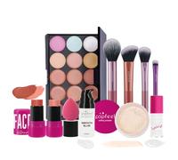 RoseFlower Kit Maquillaje Mujer, Estuche Maquillaje para Niñas y Mujeres con Paleta de Correctores de 15 Colores, Set de Brochas de Maquillaje, Lápiz Labial, Aceite Labial, Set de Maquillaje