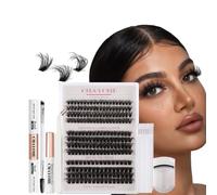 RoseFlower Kit Pestañas Postizas Individuales, rizador de pestañas, extensiones de pestañas de rizo en D incluye cepillo de rímel, sellador de unión, aplicadores, Pestañas postizas naturales