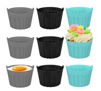 RoseFlower Moldes de Huevo para Freidora de Aire, 9 piezas Ramequines para freidora de aire, Molde Silicona para muffins, cupcakes, pudín, huevo frito, sándwiches, Cocedor de huevos en microondas