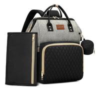 ROSEGIN, Mochila de pañales de viaje con cambiador, funda para chupetes, para niño y niña, grande, elegante, impermeable, para mamá, fiesta del bebé, Negro y gris