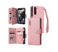 (Rosegold) Compatible with OnePlus Nord Case PU Leather Magnetic Flip Zipper Card Holder Wallet Cover