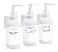 Roselee Juego de 3 dispensadores de jabón de Pared de 300 ml, dispensador de jabón para Pared, dispensador de jabón Blanco, sin Agujeros, dispensador de Bomba de plástico con Embudo y Etiquetas