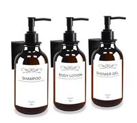 Roselee Juego de 3 dispensadores de jabón de Pared de 300 ml, dispensador de jabón para Pared, dispensador de jabón marrón, sin Agujeros, dispensador de Bomba de plástico con Embudo y Etiquetas