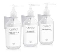 Roselee Juego de 3 dispensadores de jabón de Pared de 300 ml, dispensador de jabón Transparente, sin Agujeros, dispensador de Bomba de plástico con Embudo y Etiquetas Impermeables para Cocina y baño
