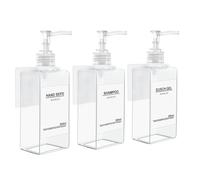 Roselee Juego de 3 dispensadores de jabón para Pared, dispensador de jabón para Ducha, sin Agujeros, dispensador de jabón de 300 ml, dispensador de champú Transparente con Embudo y Etiquetas