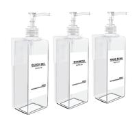 Roselee Juego de 3 dispensadores de jabón para Pared, dispensador de jabón para Ducha sin Agujeros, dispensador de jabón de 500 ml, dispensador de champú Transparente con Embudo y Etiquetas