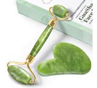 roselynboutique Jade Roller y Gua Sha Set para una hermosa desintoxicación de la piel - Facial Body Eyes Neck Massager Tool Reduce el envejecimiento de las arrugas - Original Natural Jade Stone