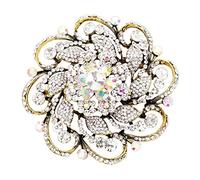 Rosemarie & Jubalee Impresionante broche grande de flores y hojas de cristal vintage para mujer, 4 pulgadas, Metal Vidrio, cristal