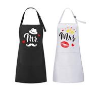 ROSEMO 2pcs Delantal de cocina para parejas Regalo de boda para novios par de delantales de cocina con bolsillos grandes regalo hombre mujer delantal de cocina negro para barbacoa tareas hogar Navidad