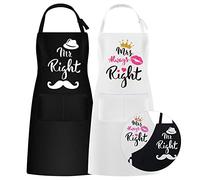 ROSEMO 2pcs Delantal de cocina para parejas Regalo de boda para novios par de delantales de cocina con bolsillos grandes regalo hombre mujer delantal de cocina negro para barbacoa tareas hogar Navidad