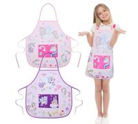 ROSEMO 2pcs Delantal de unicornio infantil Niños para pintar 55cm Impermeable Bata de Artes Delantal Pintura Blusa Rosa con Manga Larga y bolsillo Grande para 3-8 Años Cocina Jardinería regalo