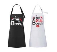 ROSEMO 2pcs Delantales The boss & The Real Boss Delantal de cocina para parejas con bolsillo Regalo de boda para novios Aniversario Boda Compromiso Despedida de Soltera barbacoa tareas hogar Navidad